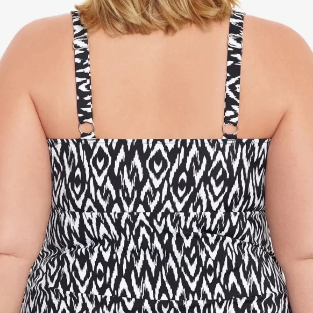 SWIM SOLUTIONS Women's Black Tiered Fauxkini One Piece Swimsuit - Picture 9 of 15
